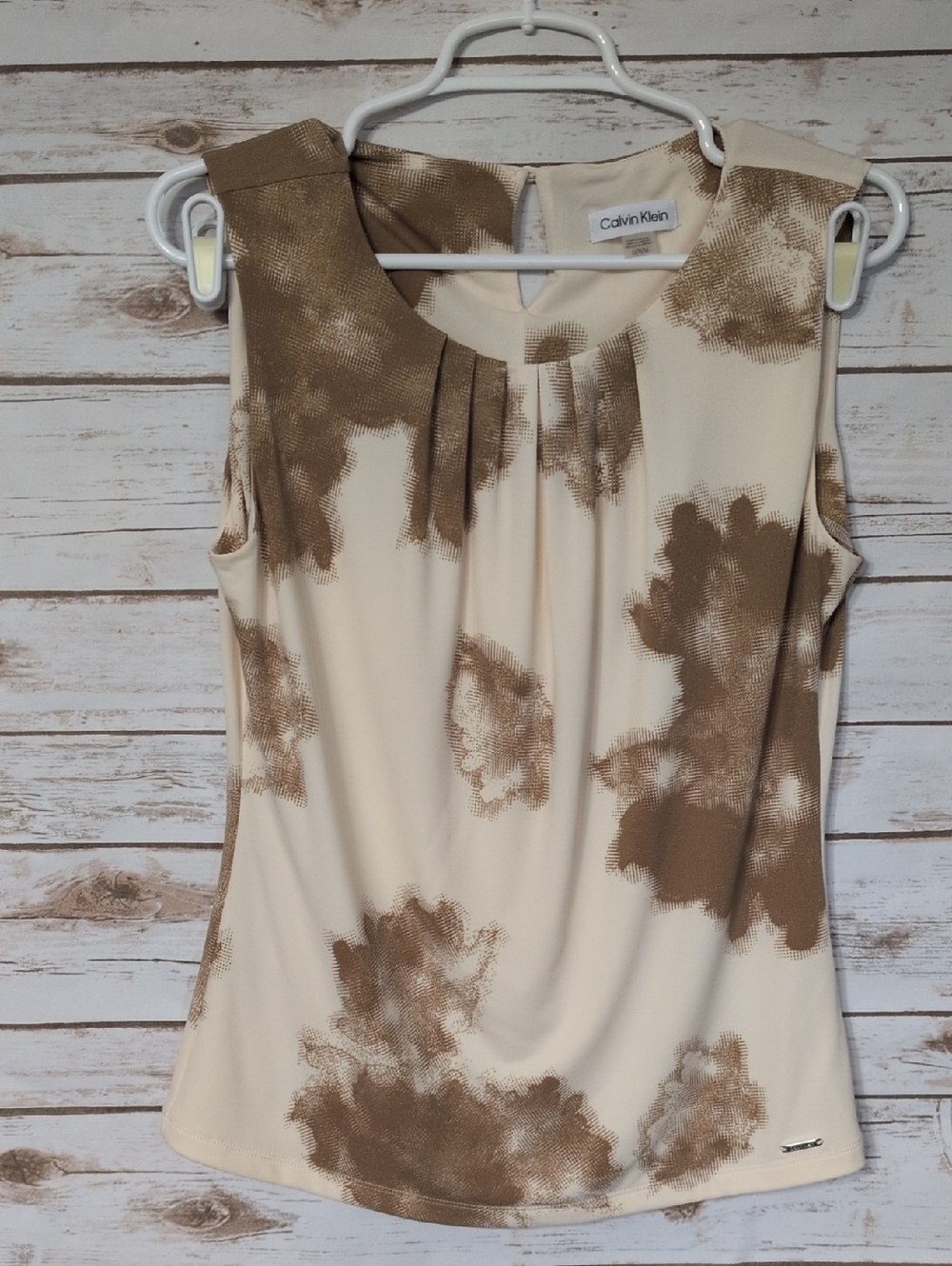 Calvin Klein Cream Sleeveless Printed Camisole with Brown Floral Motif